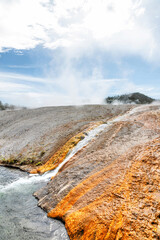 Excelsior Geyser flowing into the Firehole River at Yellowstone National Park