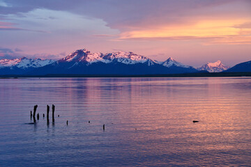 Sunrise over Seno Ultima Esperanza (Last Hope Sound), Puerto Natales, Patagonia, Chile