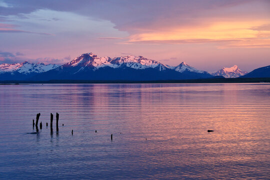 Sunrise over Seno Ultima Esperanza (Last Hope Sound), Puerto Natales, Patagonia, Chile