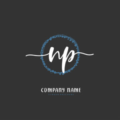 N P NP Initial handwriting and signature logo design with circle. Beautiful design handwritten logo for fashion, team, wedding, luxury logo.