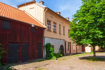 Old backyard with wooden houses