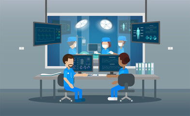 Surgeon team in surgery room flat design vector illustration