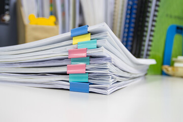 file folder and Stack of business report paper file on the table