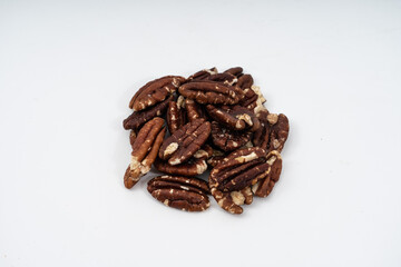 pecan nuts on white background.