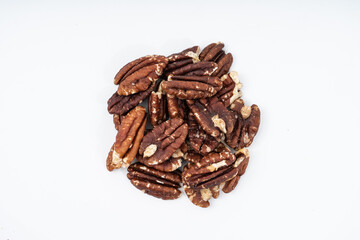 pecan nuts on white background.