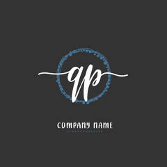 Q P QP Initial handwriting and signature logo design with circle. Beautiful design handwritten logo for fashion, team, wedding, luxury logo.