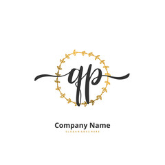 Q P QP Initial handwriting and signature logo design with circle. Beautiful design handwritten logo for fashion, team, wedding, luxury logo.