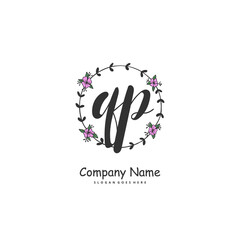 Q P QP Initial handwriting and signature logo design with circle. Beautiful design handwritten logo for fashion, team, wedding, luxury logo.