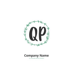 Q P QP Initial handwriting and signature logo design with circle. Beautiful design handwritten logo for fashion, team, wedding, luxury logo.
