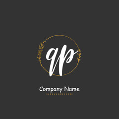 Q P QP Initial handwriting and signature logo design with circle. Beautiful design handwritten logo for fashion, team, wedding, luxury logo.