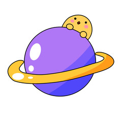 vector illustration of saturn with chick 