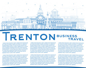 Outline Trenton New Jersey City Skyline with Blue Buildings and Copy Space.
