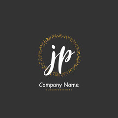 J P JP Initial handwriting and signature logo design with circle. Beautiful design handwritten logo for fashion, team, wedding, luxury logo.