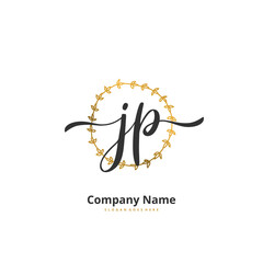 J P JP Initial handwriting and signature logo design with circle. Beautiful design handwritten logo for fashion, team, wedding, luxury logo.