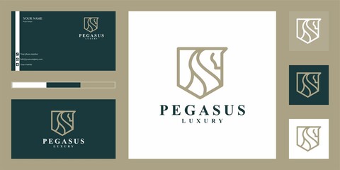 Luxurious Pegasus. Minimalist premium horse. Pegasus style mythical silhouette and business card, premium logo design inspiration