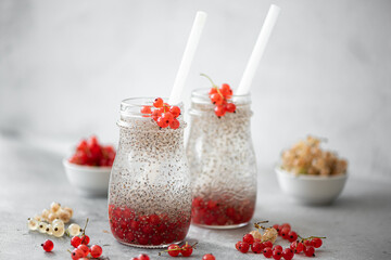 chia seeds with mineral water and berries