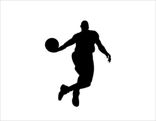Silhouette of a basketball player. Background and text on a separate layer, color can be changed in one click