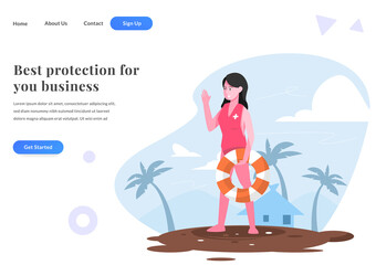 web landing page woman beach guard