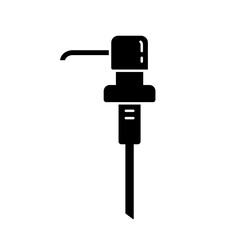 Silhouette of Hand wash dispenser pump with long spout. Outline icon of separate plastic tube for bottle with liquid, soap, gel, water. Black illustration. Flat isolated emblem on white background