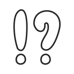 Obraz premium Exclamation mark and question mark in the alphabet on an isolated white background. A punctuation mark at the end of a sentence. Vector hand drawn graphics. Flat style, outline