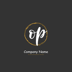 O P OP Initial handwriting and signature logo design with circle. Beautiful design handwritten logo for fashion, team, wedding, luxury logo.