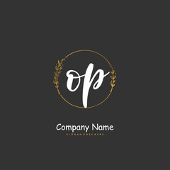 O P OP Initial handwriting and signature logo design with circle. Beautiful design handwritten logo for fashion, team, wedding, luxury logo.