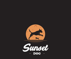 Sunset dog logo design template