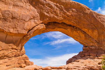 Window Arches under Blue Skies in Arches National Park, Utah