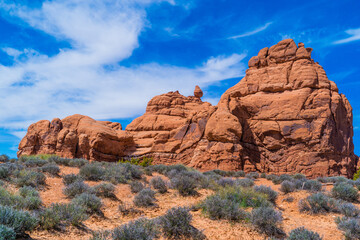 Sandstone rock formations in Arches National Park, Utah