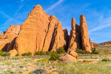 Fototapeta na wymiar Sheet rock pillars in Arches National Park, Utah