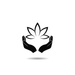 Lotus in hand icon with shadow