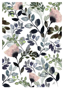Watercolor flowers background. Watercolor poster with flowers and plants. Plants and flowers watercolor style background. Watercolor illustration. Botanical collection.