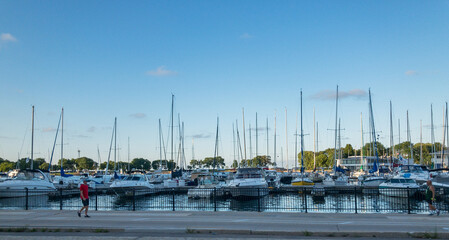 boats docked in Belmont Harbor, Chicago, Illinois