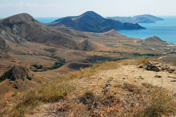 Crimean views of the sea and mountains in the summer.