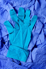 medical disposable gloves,  blue, close range, vertical