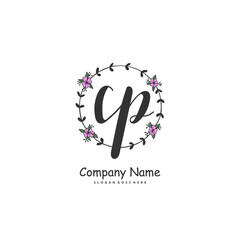 C P CP Initial handwriting and signature logo design with circle. Beautiful design handwritten logo for fashion, team, wedding, luxury logo.