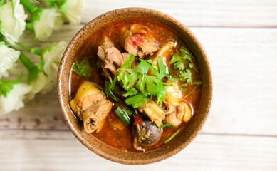 Red curry chicken Thai food look fresh and deliciuos ready for sreve