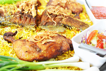 chicken briyani arabian style  with fried fish 