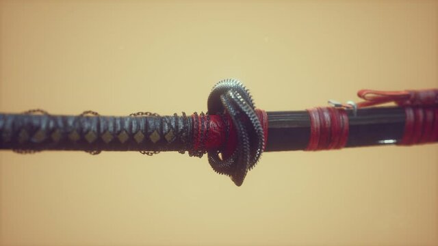 Asian katana with ornament sward on bright background