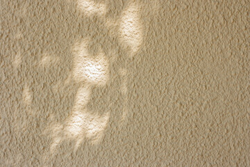 Beige wall, plaster of paris for a fur coat. Embossed porous wall surface. Decorative plaster for facade walls. Texture, background or backdrop.