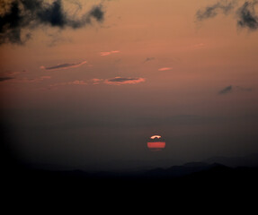 sunset sky in red color from view hill 