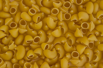 Dry,Uncooked Shape Pasta Background,top view,flat layout.