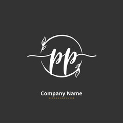 P PP Initial handwriting and signature logo design with circle. Beautiful design handwritten logo for fashion, team, wedding, luxury logo.