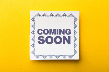 Coming Soon Label On Yellow Background