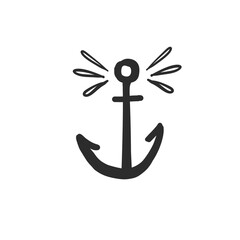 Funny anchor icon. Black doodle on white background. Textile design texture. Vector line sketch.
