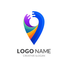 pin and water logo concept, modern 3d logo style in gradient vibrant colors