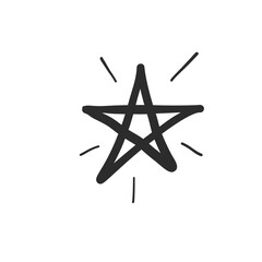 Shine star. Hand drawn sketch simple icon. Black doodle on white background. Textile design texture. Vector line sketch.