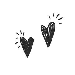 Shine heart. Hand drawn sketch simple icon. Black doodle on white background. Textile design texture. Vector line sketch.