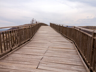 Ancient wooden staircase in the medieval fortress 3rd - 7th and 11th - 17th century (East date) Ovech in Provadia, Bulgaria