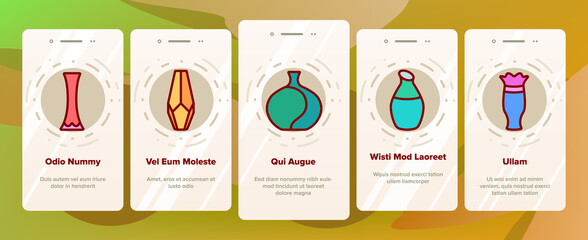 Vase Flowers Decorative Dishware Onboarding Mobile App Page Screen Vector. Antique And Modern Vase In Different Form, Accessory For Aromatic Plant Illustrations